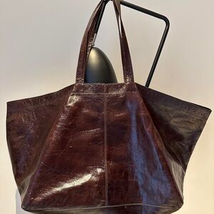 Massimo Dutti Burgundy Leather Tote Bag